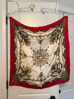 Decorative Red and Cream Baroque Silk-Feel Throw Scarf